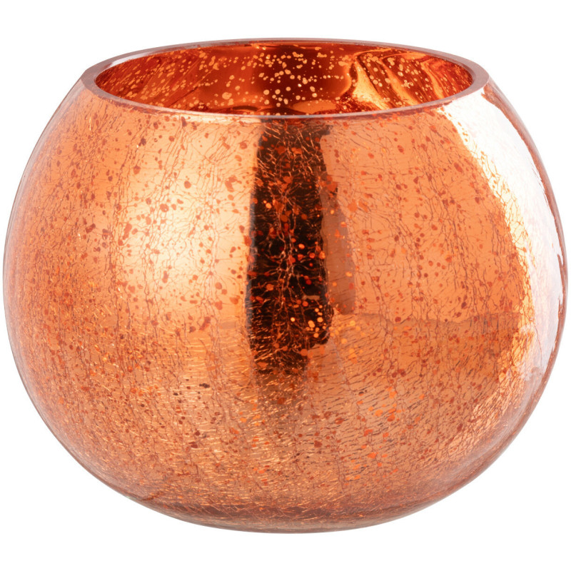 Photophore moderne Boule XL Diamètre 15 cm en Verre Orange Motif craquelé Freon - 2