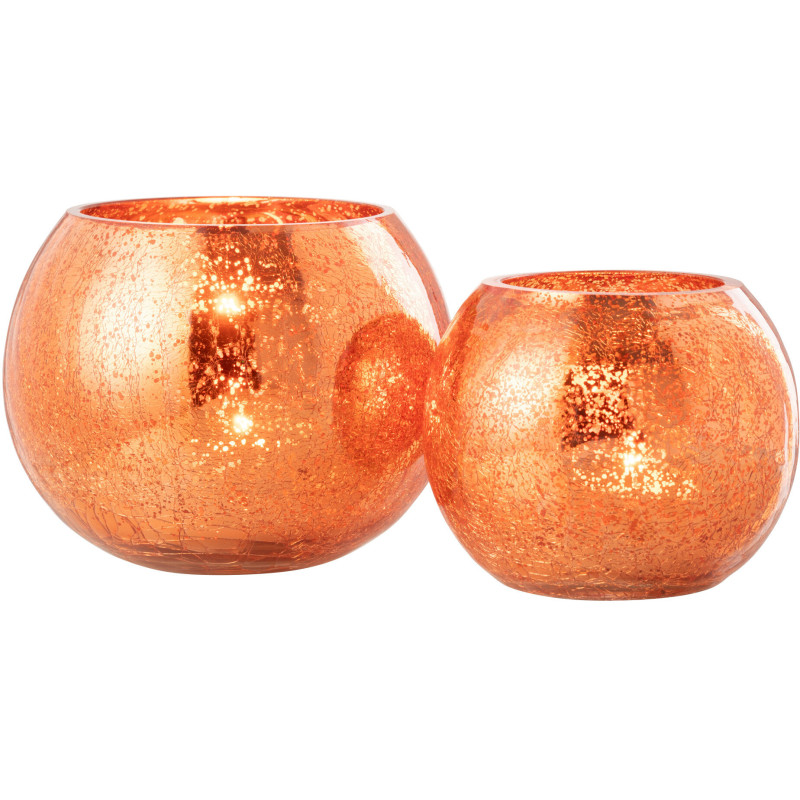 Photophore moderne Boule XL Diamètre 15 cm en Verre Orange Motif craquelé Freon - 4