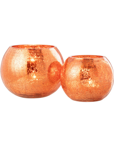 Photophore moderne Boule XL Diamètre 15 cm en Verre Orange Motif craquelé Freon - 4