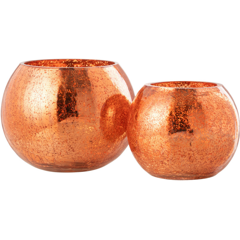 Photophore moderne Boule XL Diamètre 15 cm en Verre Orange Motif craquelé Freon - 5