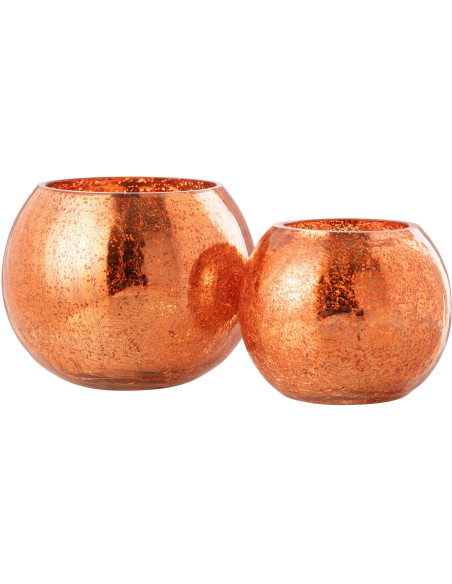 Photophore moderne Boule XL Diamètre 15 cm en Verre Orange Motif craquelé Freon - 5