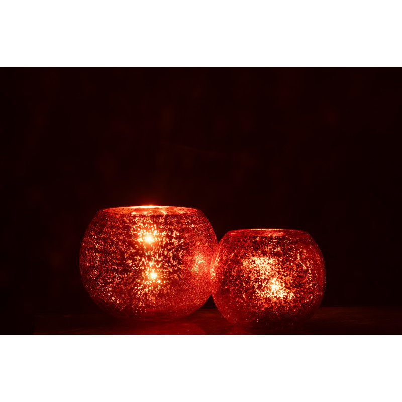 Photophore moderne Boule XL Diamètre 15 cm en Verre Orange Motif craquelé Freon - 6