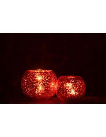 Photophore moderne Boule XL Diamètre 15 cm en Verre Orange Motif craquelé Freon - 6