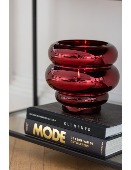 Vase moderne Rond Hauteur 20 cm en Verre Rouge bordeaux Brillant Cléa - 2