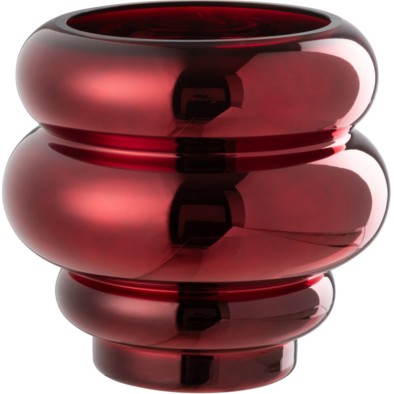 Vase moderne Rond Hauteur 20 cm en Verre Rouge bordeaux Brillant Cléa - 1