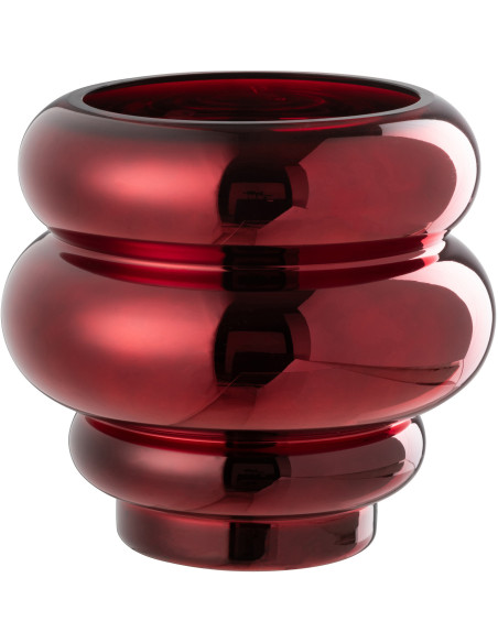 Vase moderne Rond Hauteur 20 cm en Verre Rouge bordeaux Brillant Cléa - 1