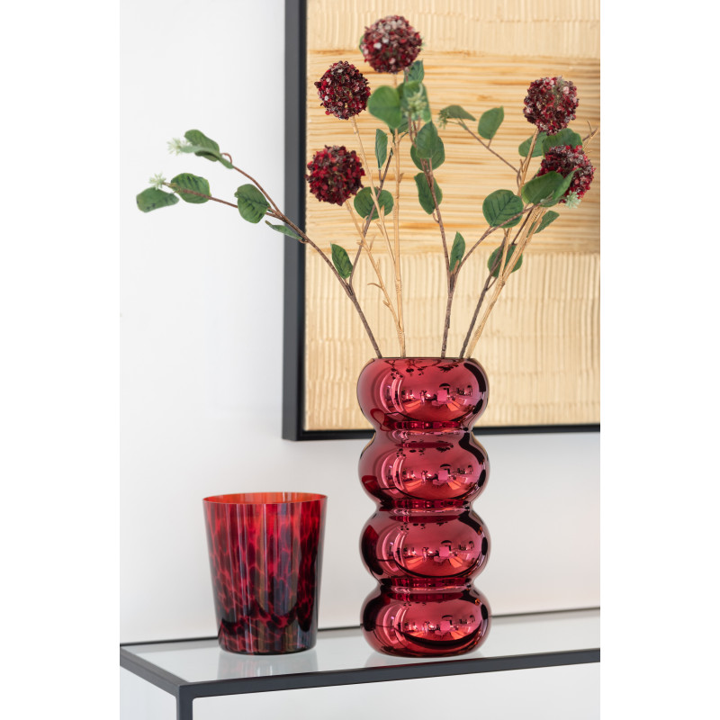 Vase moderne Cylindrique Hauteur 30 cm en Verre Rouge bordeaux Brillant Chenille - 2