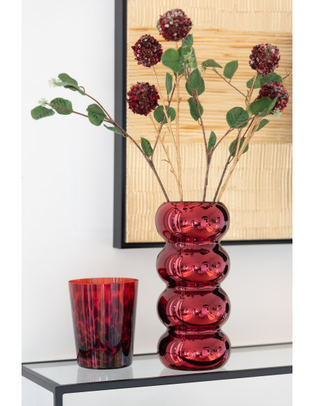Vase moderne Cylindrique Hauteur 30 cm en Verre Rouge bordeaux Brillant Chenille - 2