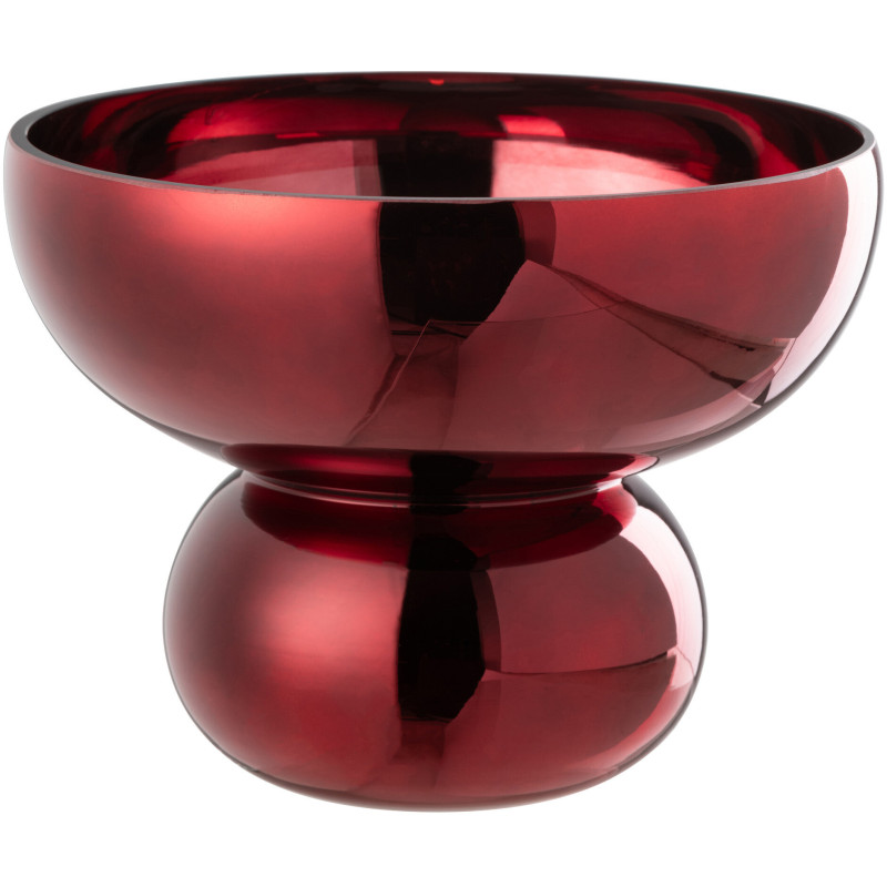 Vase moderne sur pied Rond Hauteur 17 cm en Verre Rouge bordeaux Brillant Orynd - 1
