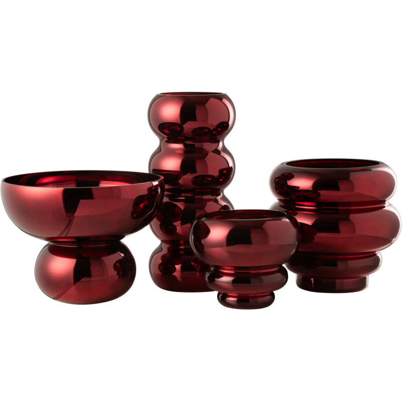 Vase moderne sur pied Rond Hauteur 17 cm en Verre Rouge bordeaux Brillant Orynd - 2