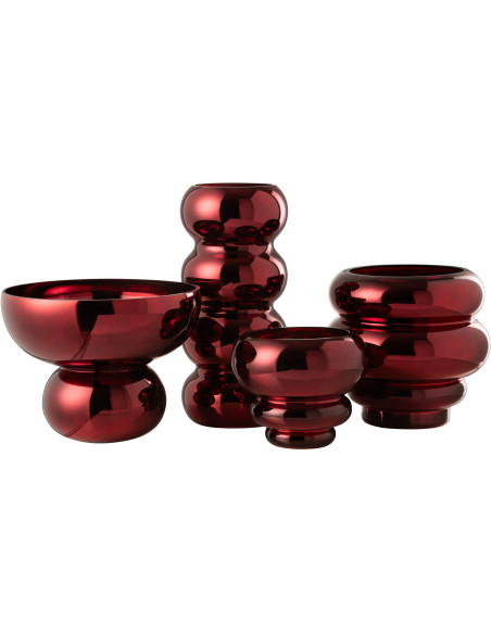 Vase moderne sur pied Rond Hauteur 17 cm en Verre Rouge bordeaux Brillant Orynd - 2