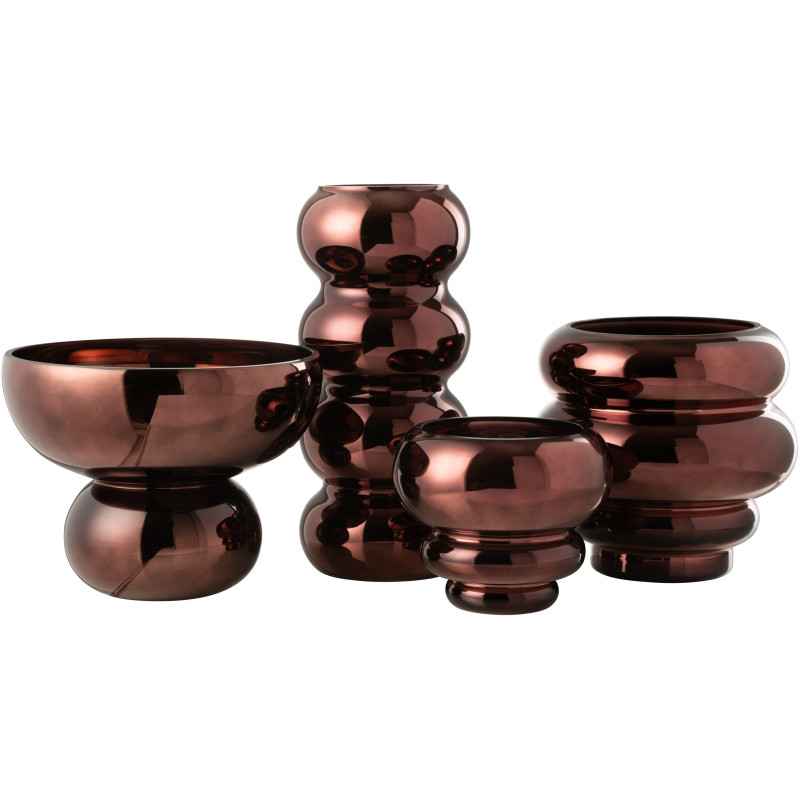 Vase moderne sur pied Rond Hauteur 17 cm en Verre Prune Brillant Orynd - 3