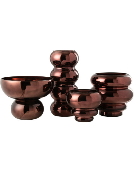 Vase moderne sur pied Rond Hauteur 17 cm en Verre Prune Brillant Orynd - 3