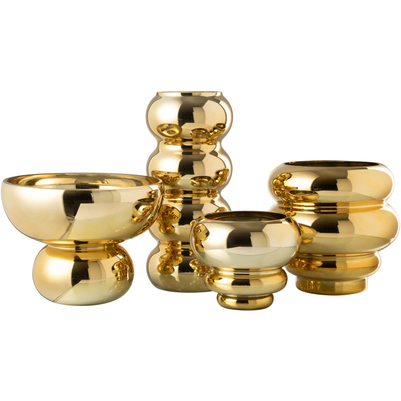 Vase moderne sur pied Rond Hauteur 17 cm en Verre Doré Brillant Orynd - 4