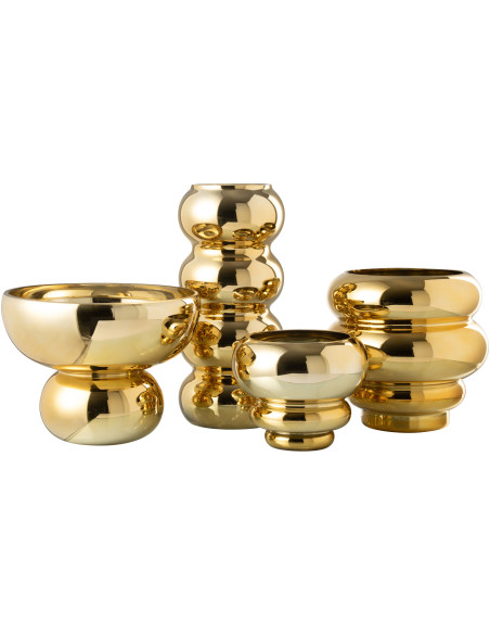 Vase moderne sur pied Rond Hauteur 17 cm en Verre Doré Brillant Orynd - 4