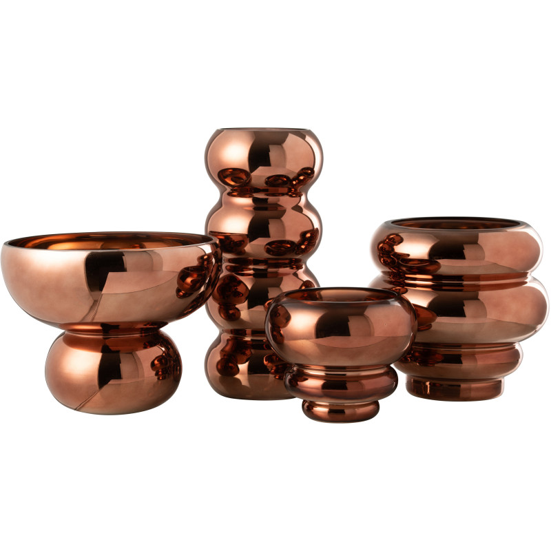 Vase moderne sur pied Rond Hauteur 17 cm en Verre Cuivré Brillant Orynd - 3