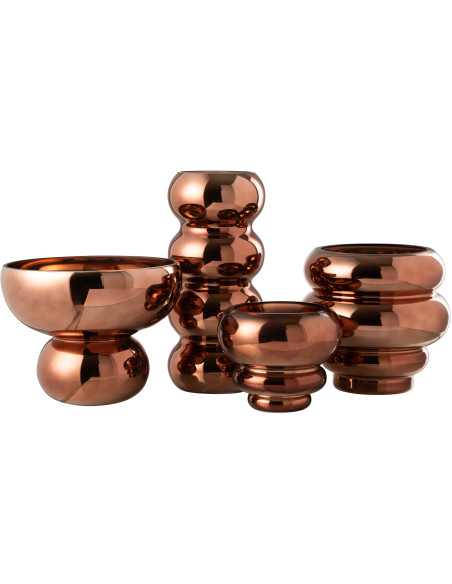 Vase moderne sur pied Rond Hauteur 17 cm en Verre Cuivré Brillant Orynd - 3