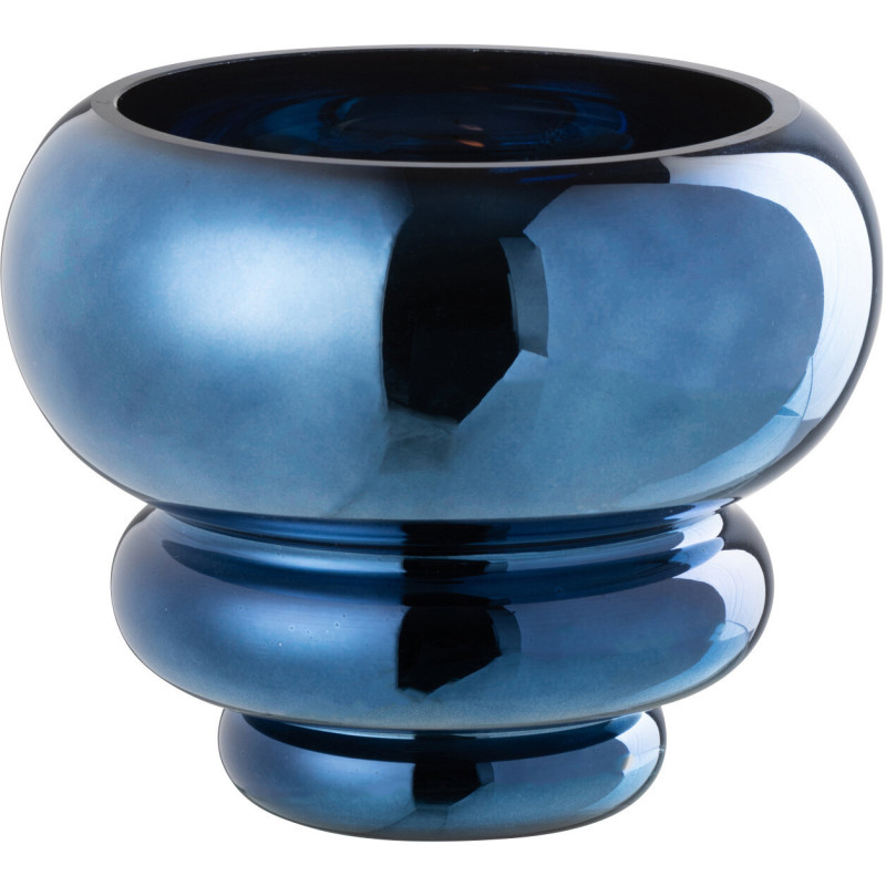 Vase moderne Rond Hauteur 13 cm en Verre Bleu Brillant Julia - 1