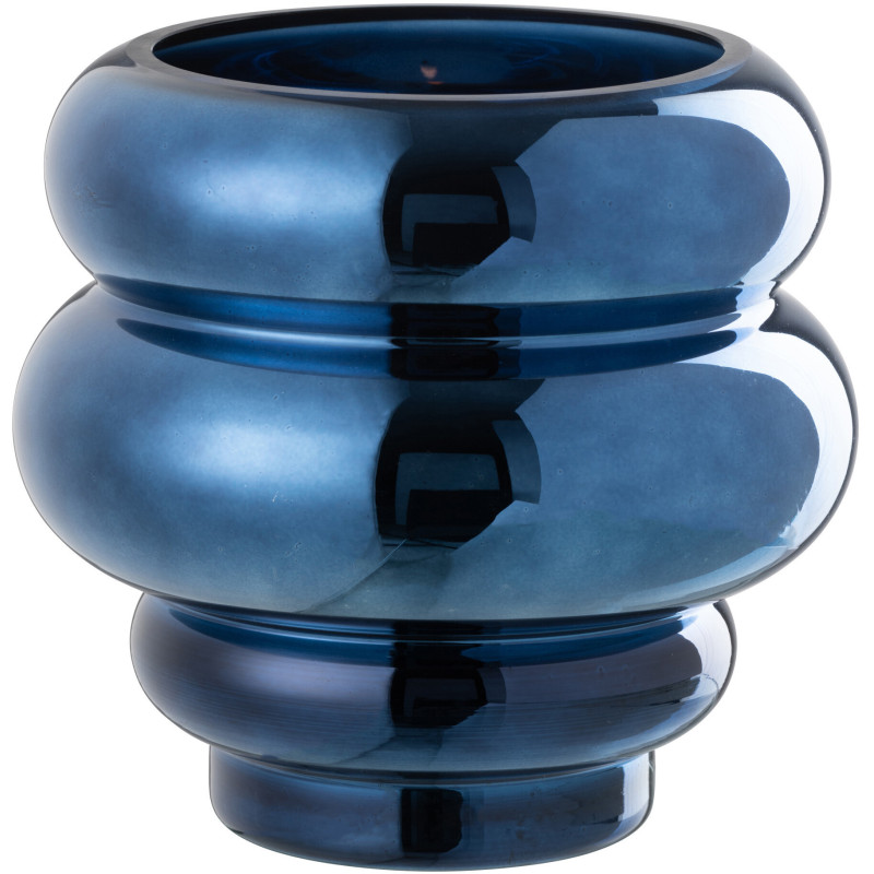 Vase moderne Rond Hauteur 20 cm en Verre Bleu Brillant Cléa - 1