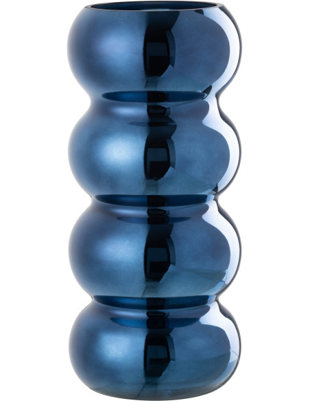 Vase moderne Cylindrique Hauteur 30 cm en Verre Bleu Brillant Chenille - 1