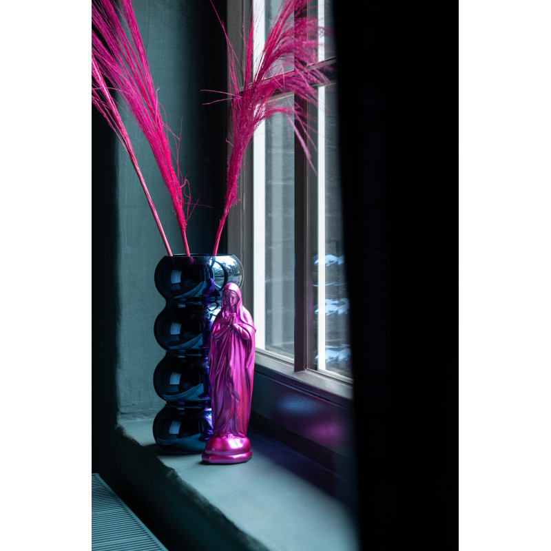 Vase moderne Cylindrique Hauteur 30 cm en Verre Bleu Brillant Chenille - 2