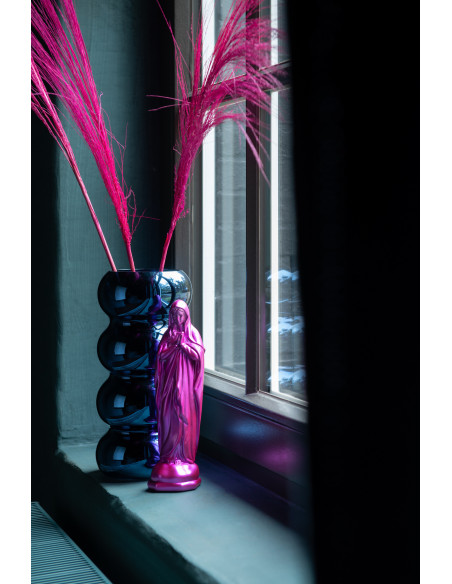 Vase moderne Cylindrique Hauteur 30 cm en Verre Bleu Brillant Chenille - 2