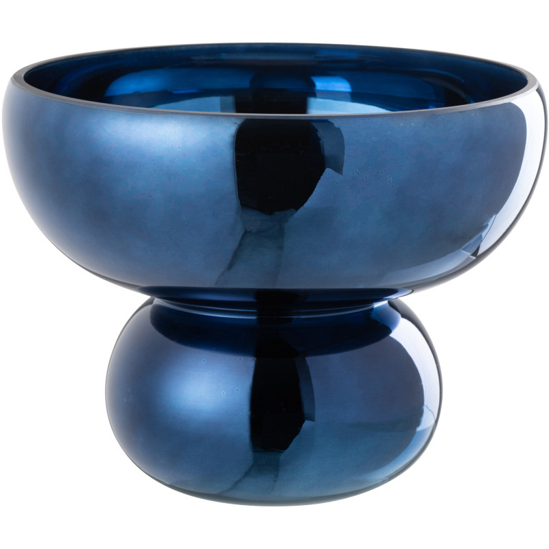 Vase moderne sur pied Rond Hauteur 17 cm en Verre Bleu Brillant Orynd - 1