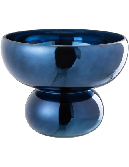 Vase moderne sur pied Rond Hauteur 17 cm en Verre Bleu Brillant Orynd - 1