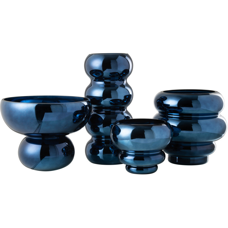 Vase moderne sur pied Rond Hauteur 17 cm en Verre Bleu Brillant Orynd - 2