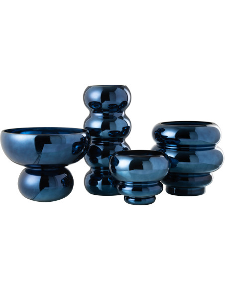 Vase moderne sur pied Rond Hauteur 17 cm en Verre Bleu Brillant Orynd - 2