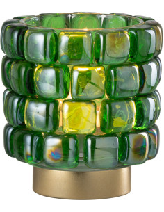 Photophore original rond Diamètre 12 cm en Verre Vert Doré Motif carrés Kylara - 1