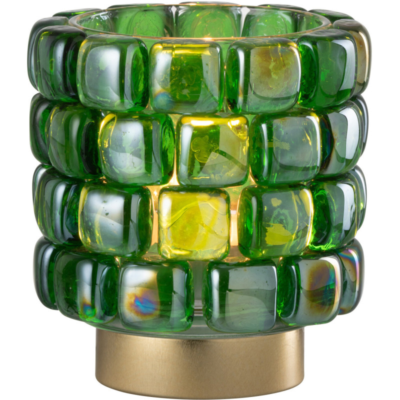 Photophore original rond Diamètre 12 cm en Verre Vert Doré Motif carrés Kylara - 1