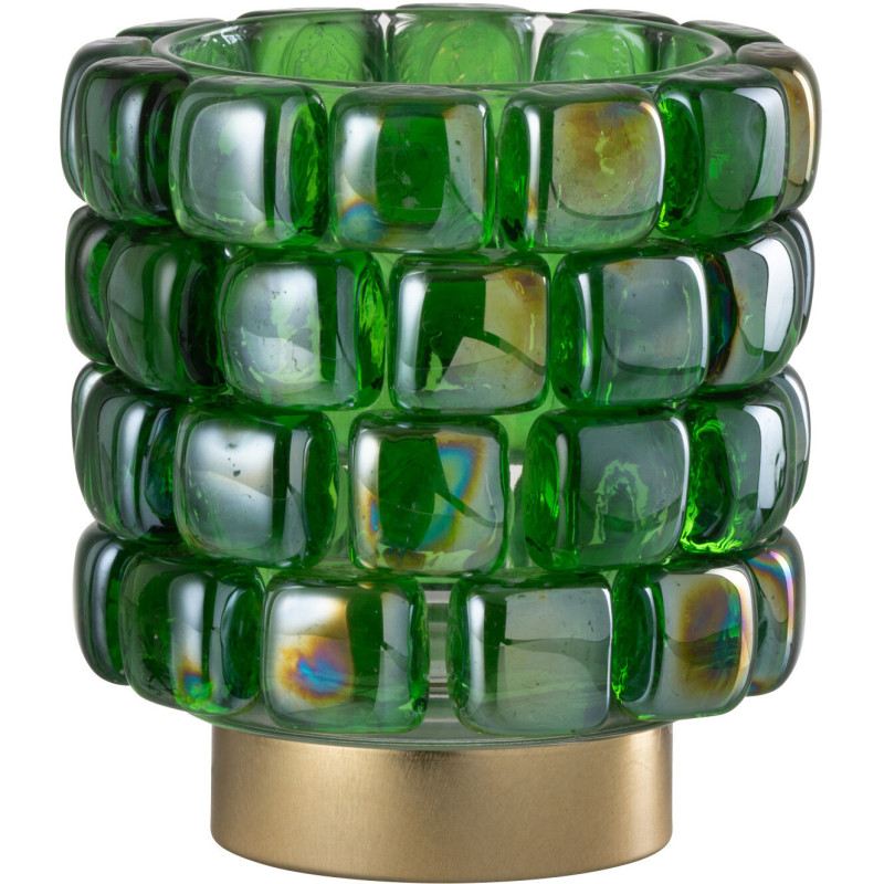 Photophore original rond Diamètre 12 cm en Verre Vert Doré Motif carrés Kylara - 2