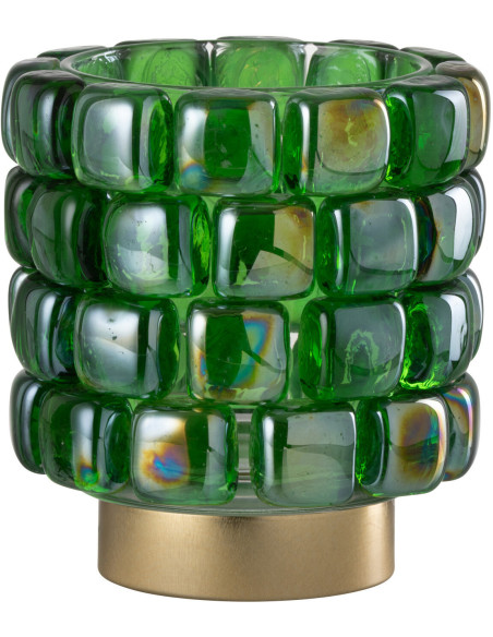 Photophore original rond Diamètre 12 cm en Verre Vert Doré Motif carrés Kylara - 2