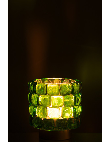 Photophore original rond Diamètre 12 cm en Verre Vert Doré Motif carrés Kylara - 3