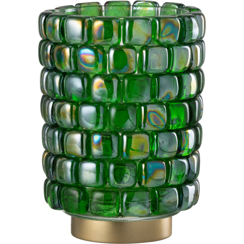 Photophore original rond XL Diamètre 15 cm en Verre Vert Doré Motif carrés Kylara - 3