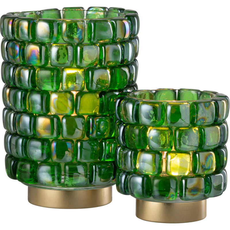 Photophore original rond XL Diamètre 15 cm en Verre Vert Doré Motif carrés Kylara - 5