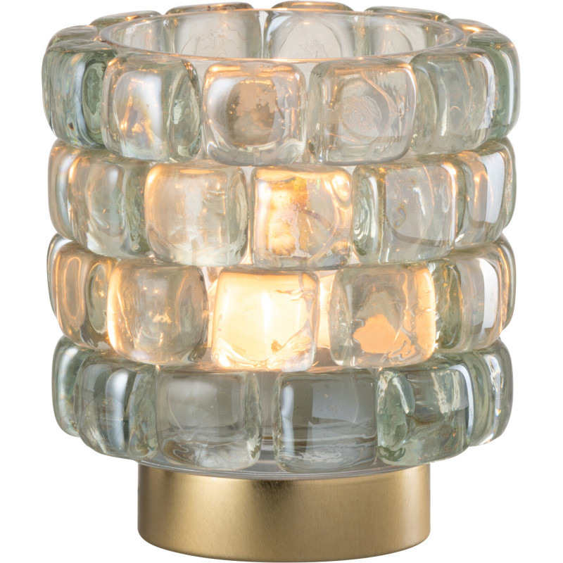 Photophore original rond Diamètre 12 cm en Verre Transparent Doré Motif carrés Kylara - 1