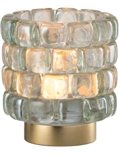 Photophore original rond Diamètre 12 cm en Verre Transparent Doré Motif carrés Kylara - 1