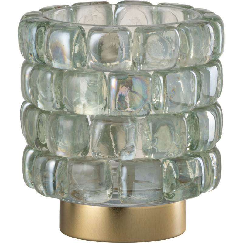 Photophore original rond Diamètre 12 cm en Verre Transparent Doré Motif carrés Kylara - 3