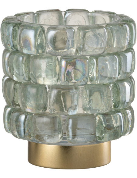 Photophore original rond Diamètre 12 cm en Verre Transparent Doré Motif carrés Kylara - 3