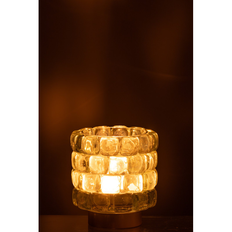 Photophore original rond Diamètre 12 cm en Verre Transparent Doré Motif carrés Kylara - 4