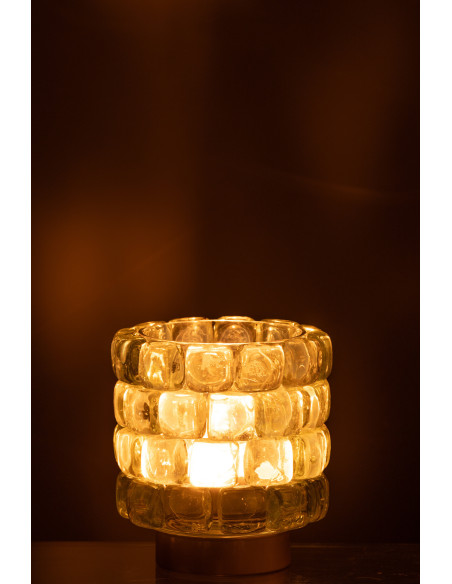 Photophore original rond Diamètre 12 cm en Verre Transparent Doré Motif carrés Kylara - 4