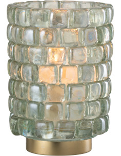 Photophore original rond XL Diamètre 15 cm en Verre Transparent Doré Motif carrés Kylara - 1