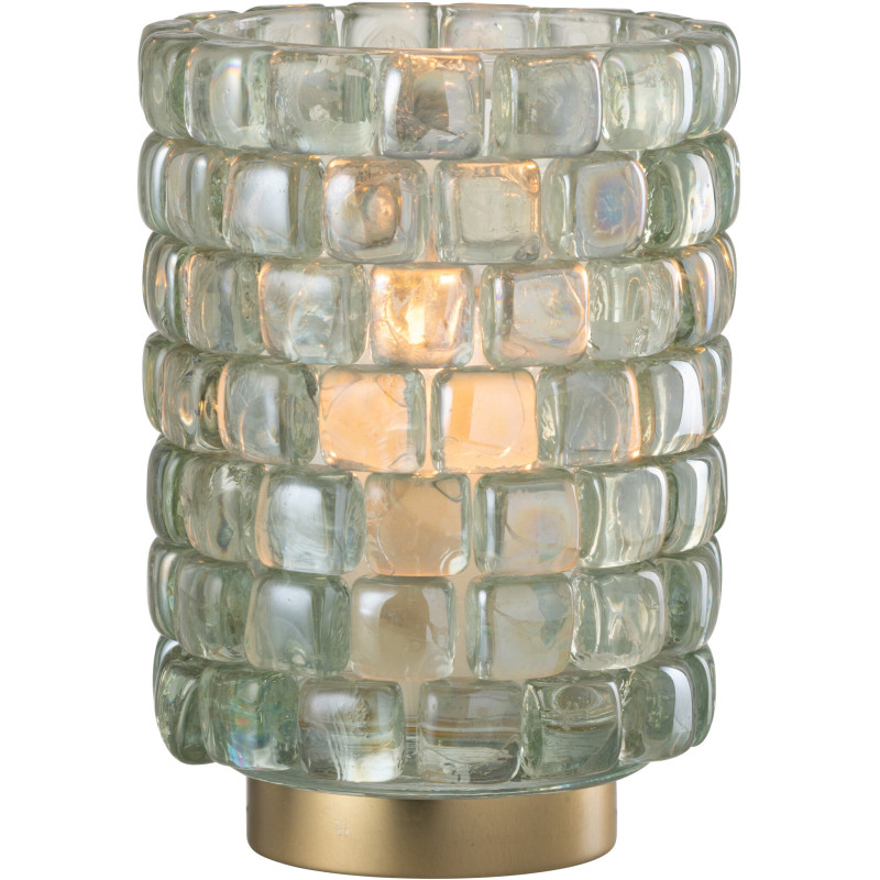 Photophore original rond XL Diamètre 15 cm en Verre Transparent Doré Motif carrés Kylara - 1