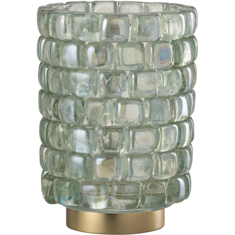 Photophore original rond XL Diamètre 15 cm en Verre Transparent Doré Motif carrés Kylara - 2