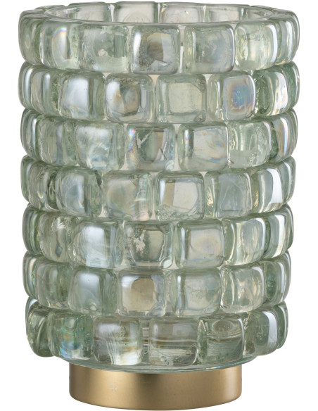 Photophore original rond XL Diamètre 15 cm en Verre Transparent Doré Motif carrés Kylara - 2