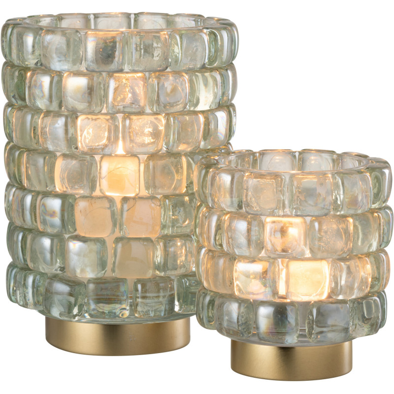 Photophore original rond XL Diamètre 15 cm en Verre Transparent Doré Motif carrés Kylara - 4