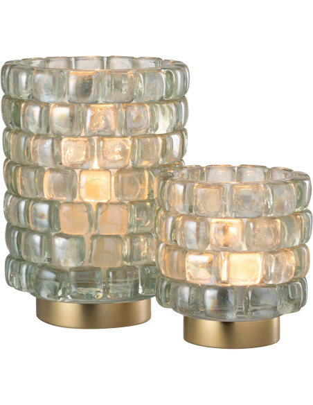 Photophore original rond XL Diamètre 15 cm en Verre Transparent Doré Motif carrés Kylara - 4