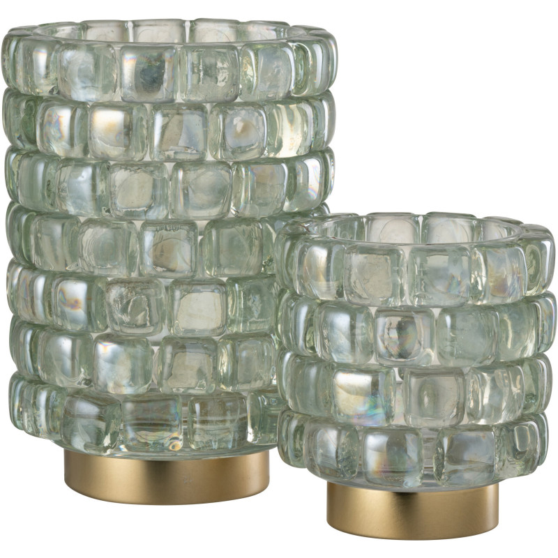 Photophore original rond XL Diamètre 15 cm en Verre Transparent Doré Motif carrés Kylara - 5